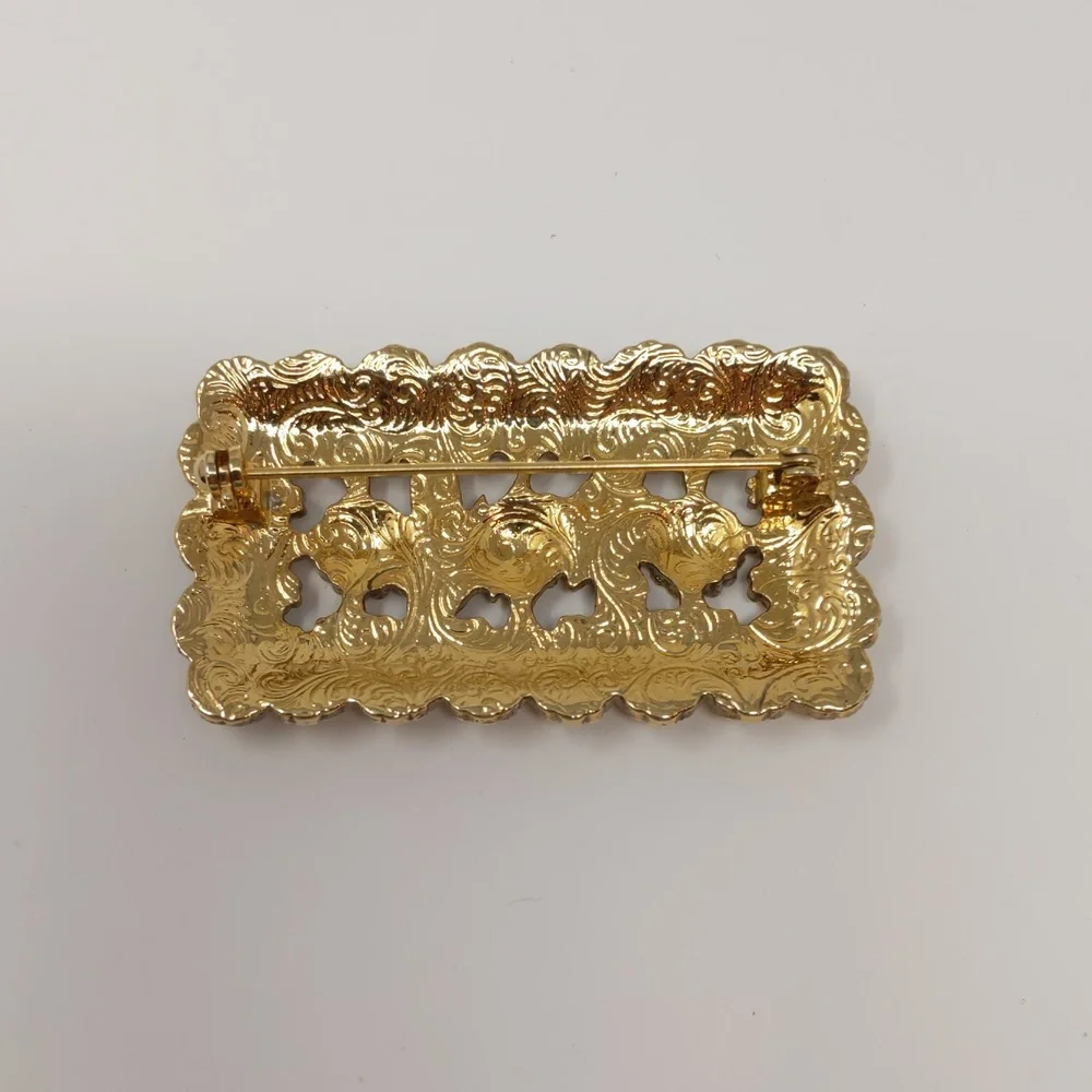 1928 Gold Tone Floral Brooch Rectangle